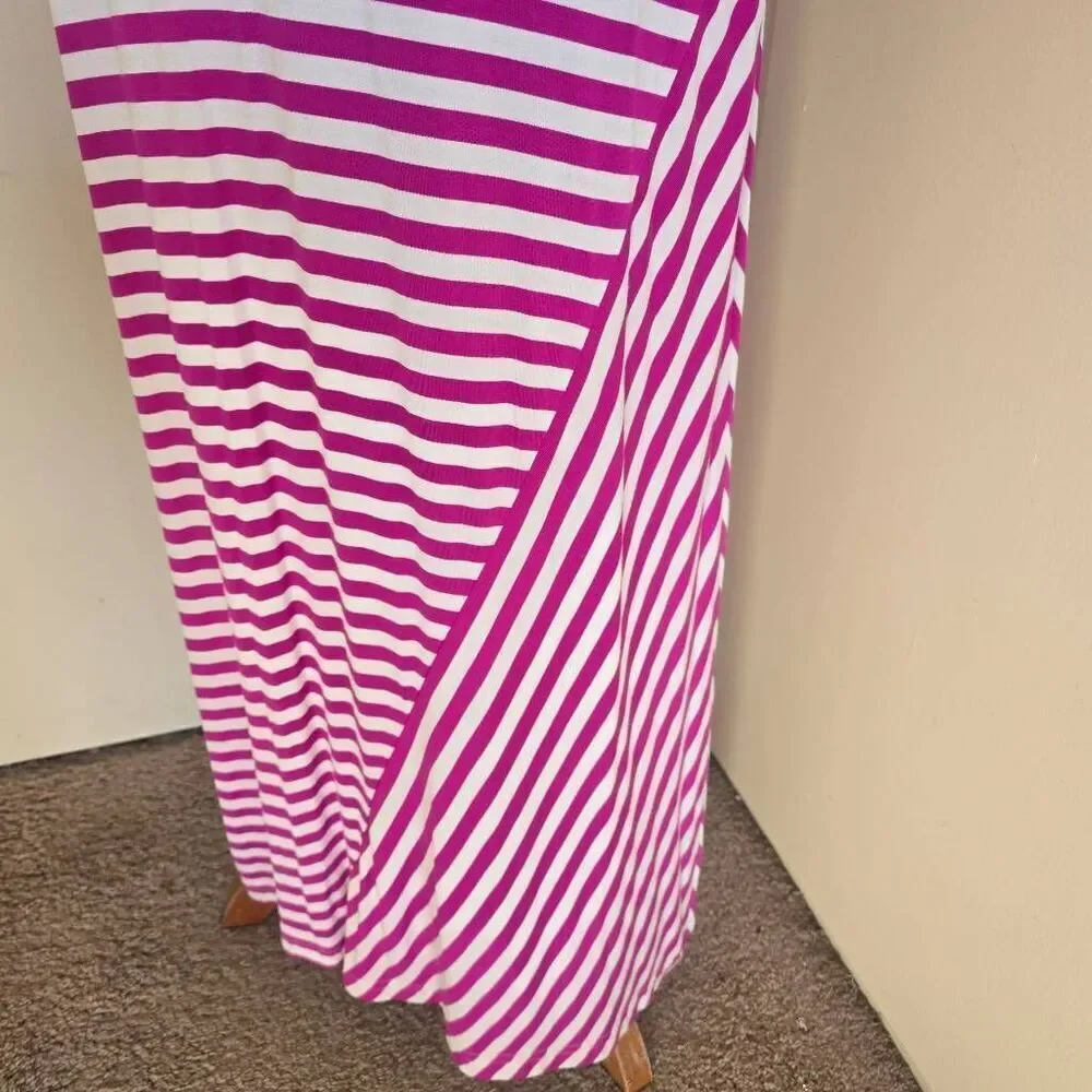 Calvin Klein Pink/White Stripe Full Length Tank  Long Maxi Dress, NWT, Sz. 4 - Picture 6 of 12